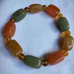 Unisex 16mm Natural Multicolor Golden Silk Jade Gems Beads Stretch Bracelet 7.5"